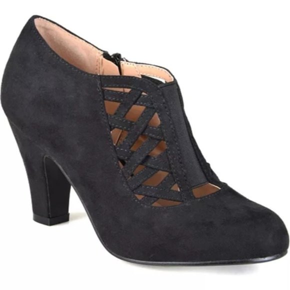 Journee Collection Women's Piper Bootie Black Suede Cone Heel 6M - Picture 1 of 8